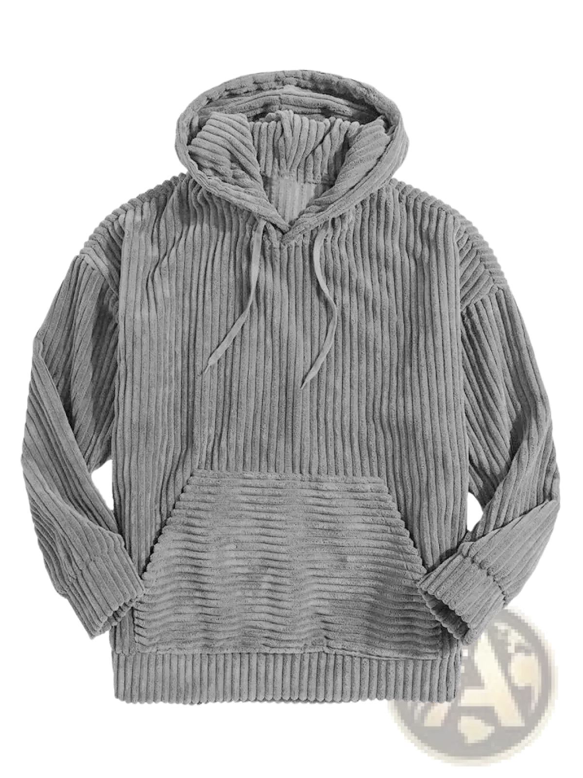 Men’s premium gray corduroy drop shoulder hoodie with ribbed texture and front pocket for casual wear