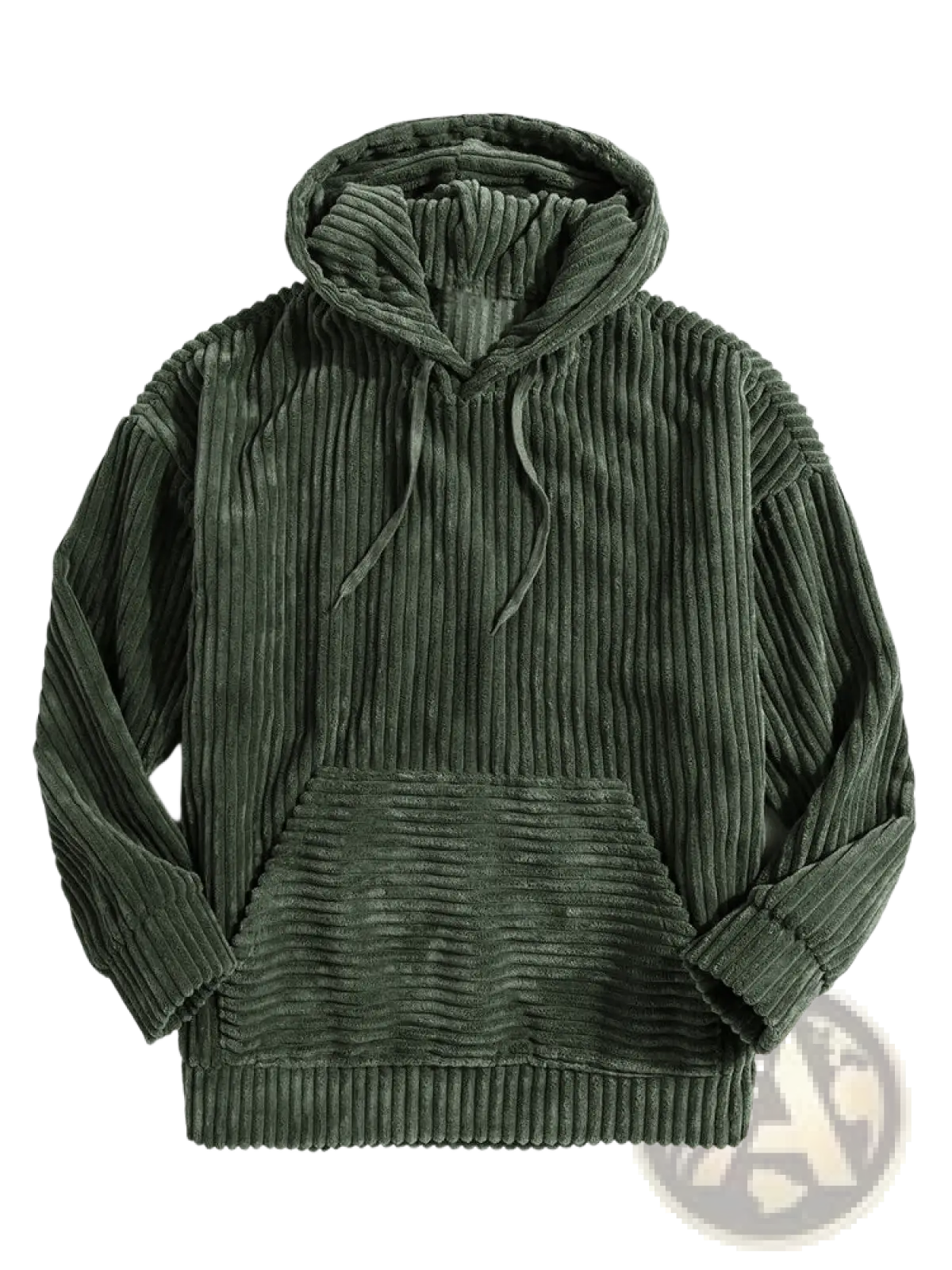 Men’s premium dark green corduroy drop shoulder hoodie with ribbed texture and front pocket for casual wear
