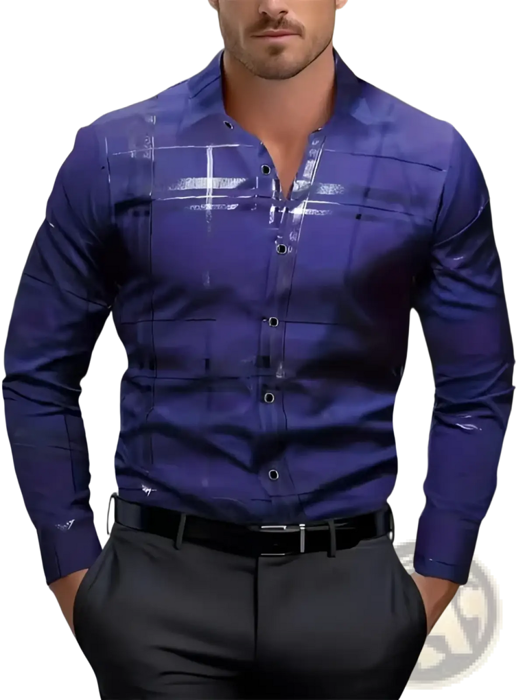 Men’s premium long sleeve button down shirt in royal blue with a modern geometric pattern and subtle sheen