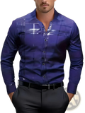 Men’s premium long sleeve button down shirt in royal blue with a modern geometric pattern and subtle sheen