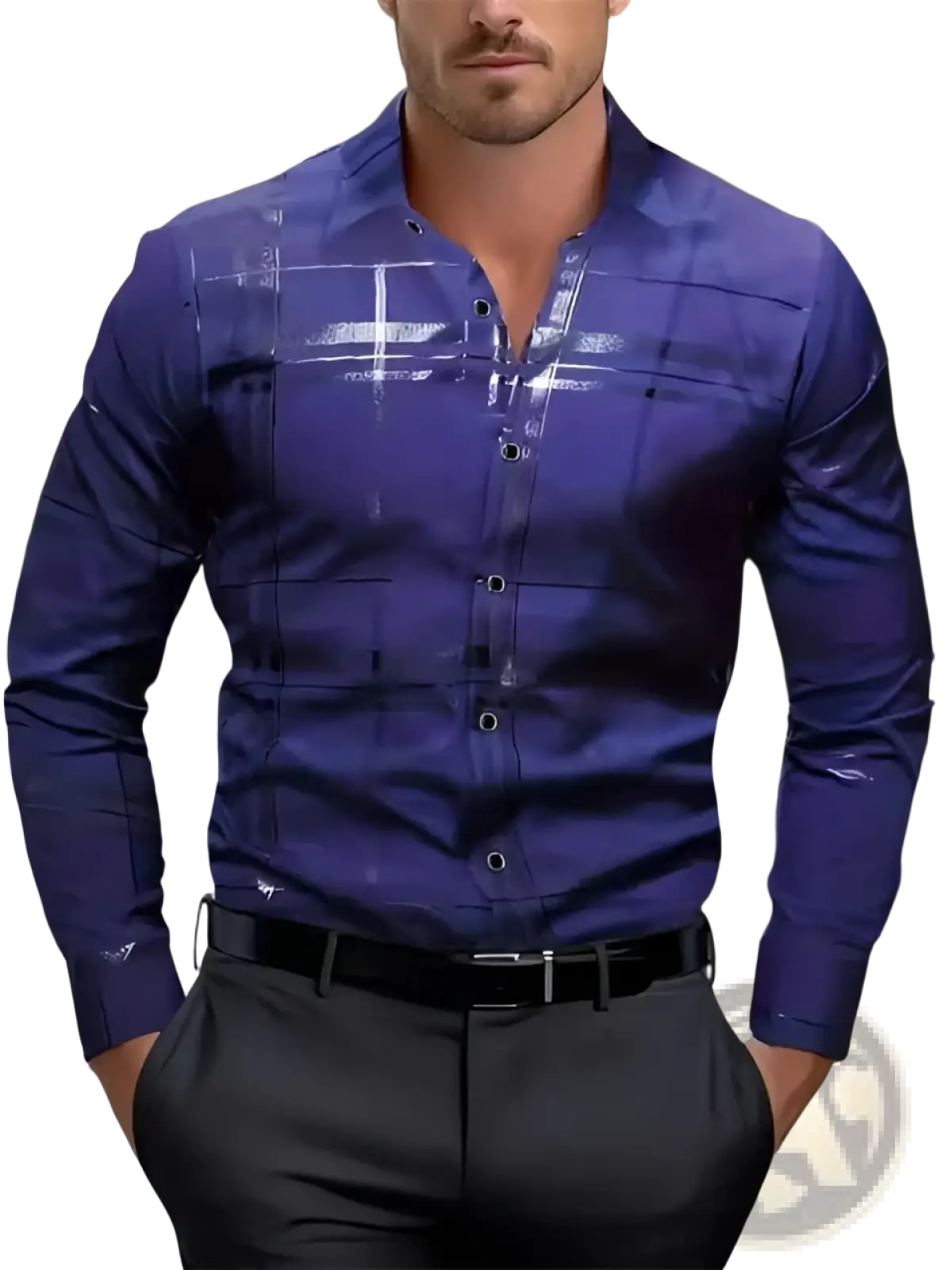 Men’s premium long sleeve button down shirt in royal blue with a modern geometric pattern and subtle sheen