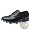 Men’s premium black pu leather lace-up dress shoe with textured mesh side panel and white-stitched sole