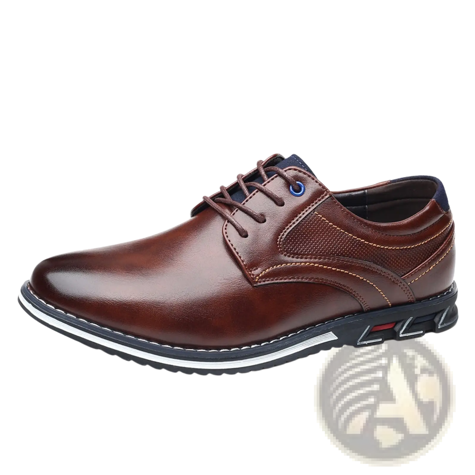 Men’s premium pu leather brown lace-up dress shoe with textured panel and contrasting stitching for casual wear