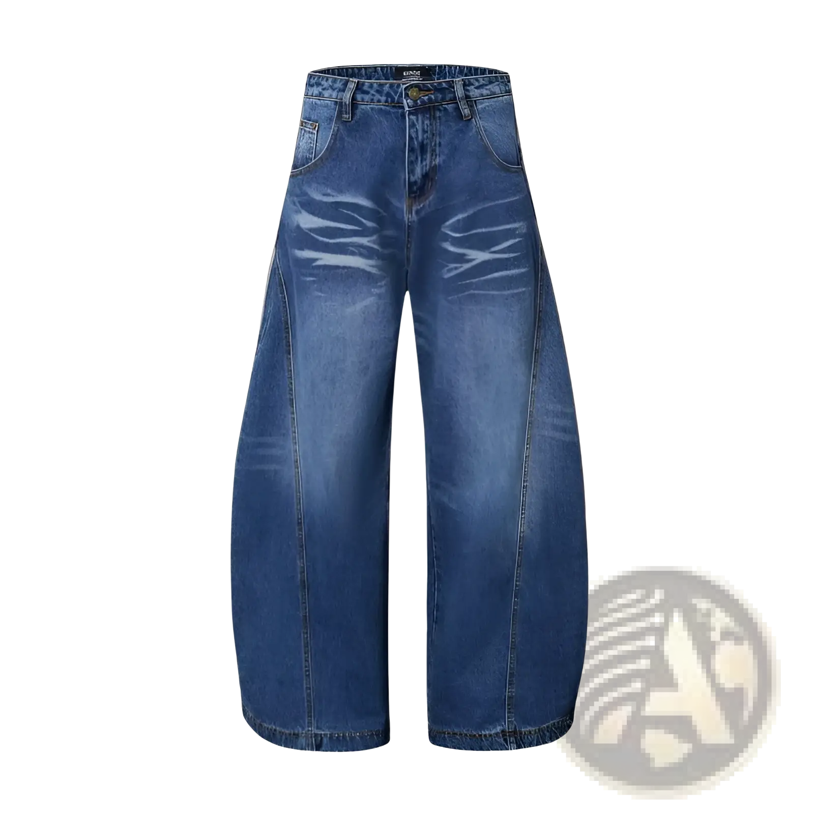Men’s premium relaxed wide leg denim jeans in medium blue wash with high-waisted fit and subtle fading details