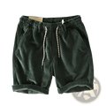 Men’s premium ribbed corduroy drawstring shorts in dark green with a waistband and rolled cuffs
