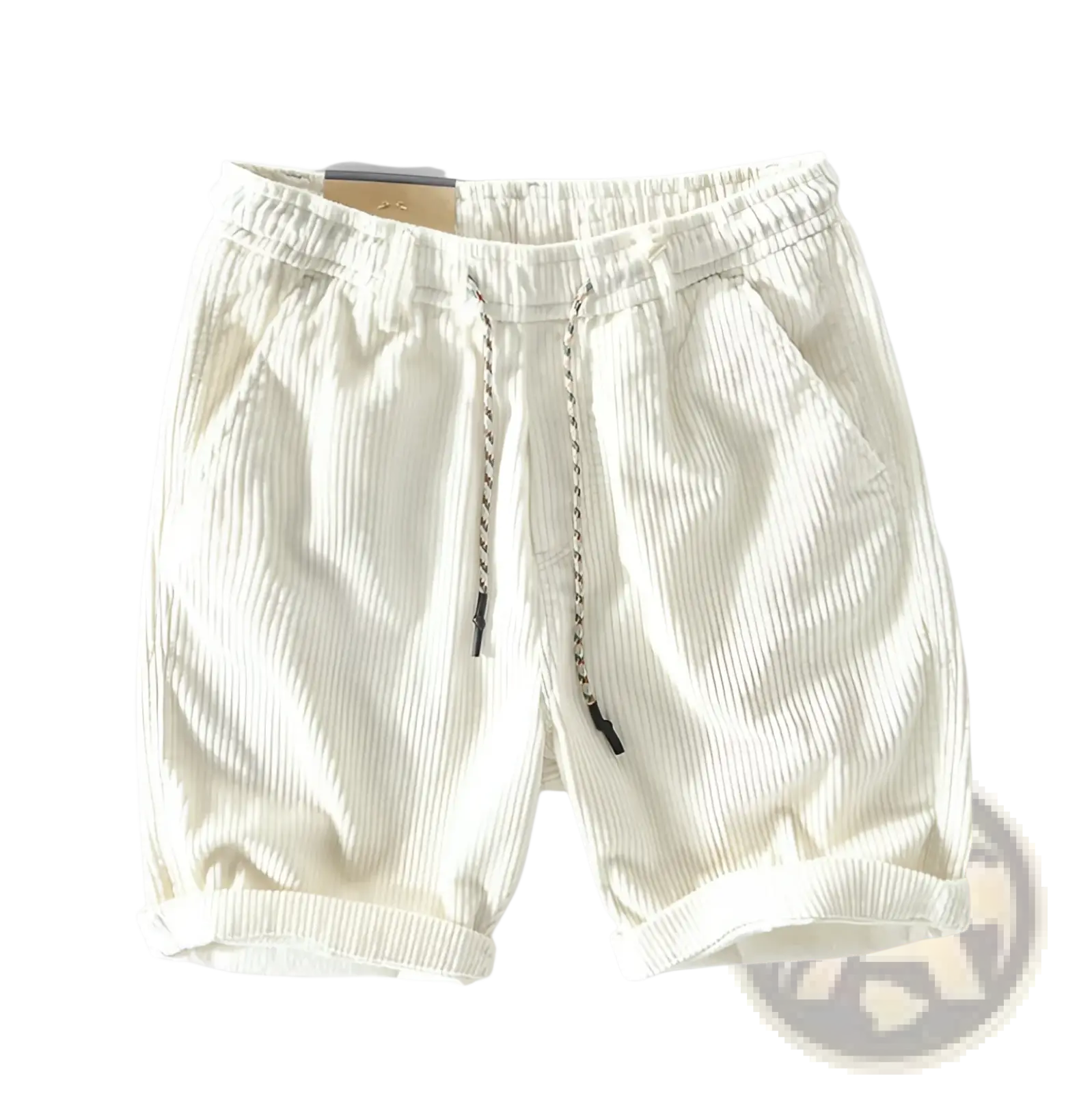 Men’s premium ribbed corduroy drawstring shorts in cream color with rolled cuffs and a comfortable waist design