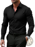 Men’s premium slim fit black long sleeve button down dress shirt with classic collar for formal occasions