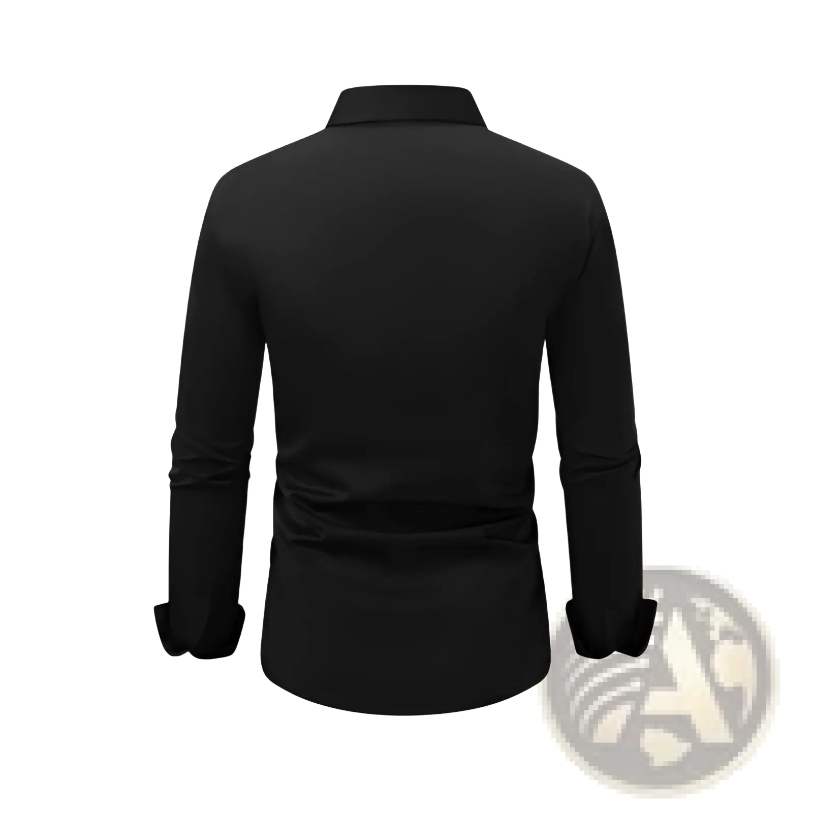Men’s premium slim fit black long sleeve button down dress shirt with classic collar and neatly folded cuffs