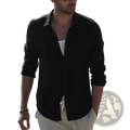 Men’s premium textured linen blend long sleeve black shirt with button-up front and rolled sleeves in a relaxed fit