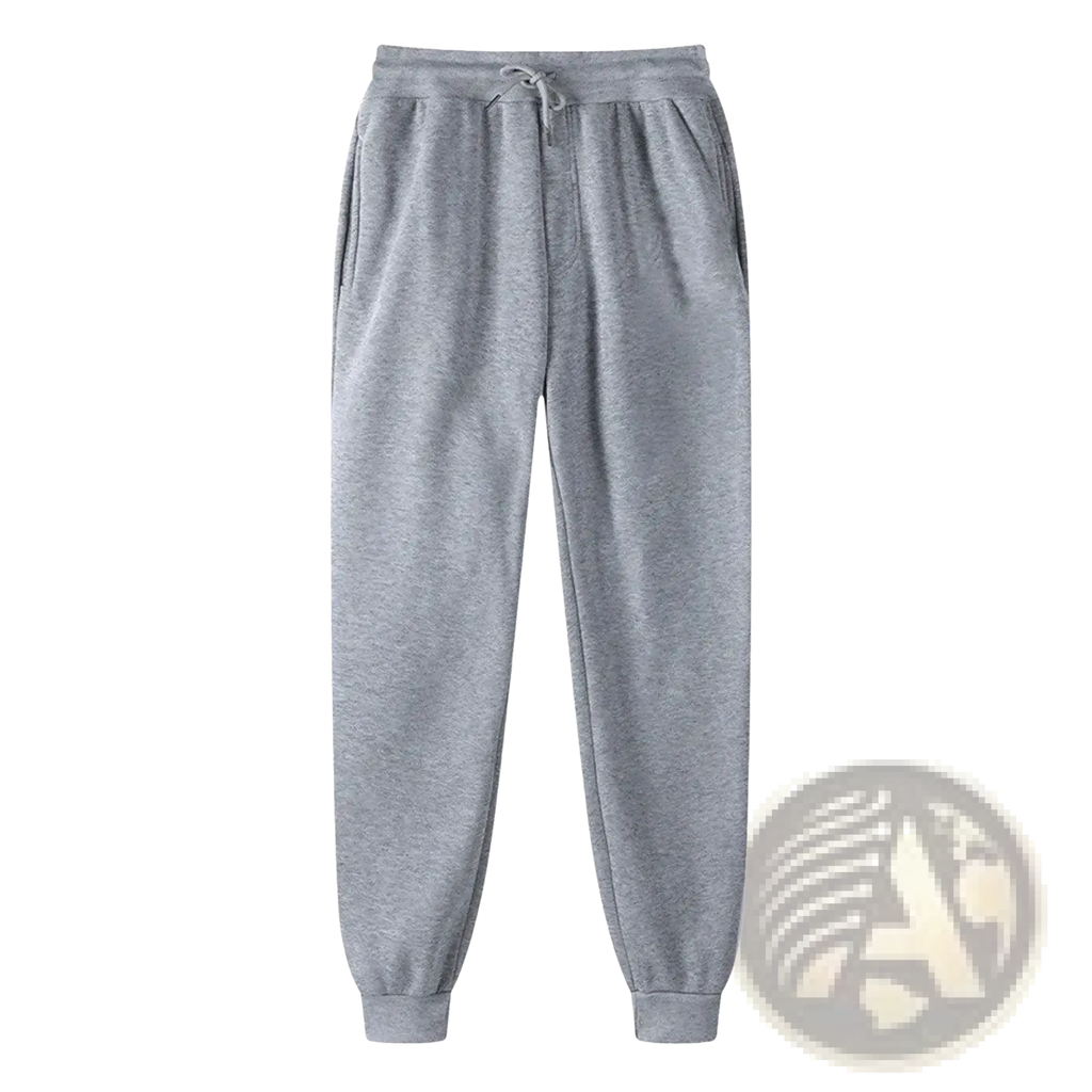 Mens print joggers casual streetwear sweatpants in gray heathered fabric with drawstring waistband and elastic cuffs