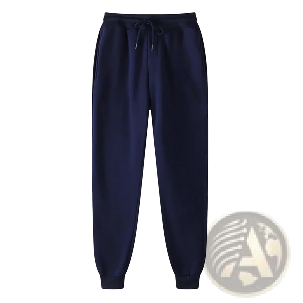 Mens print joggers casual streetwear sweatpants in navy blue with drawstring waistband and elastic cuffs