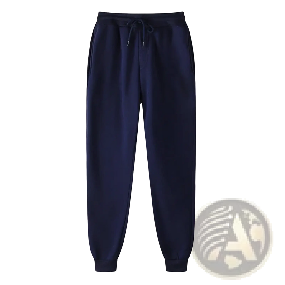Mens print joggers casual streetwear sweatpants in navy blue with drawstring waistband and elastic cuffs