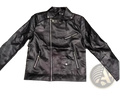 Men’s black pu leather punk stand collar biker jacket with silver zippers and snap-button collar