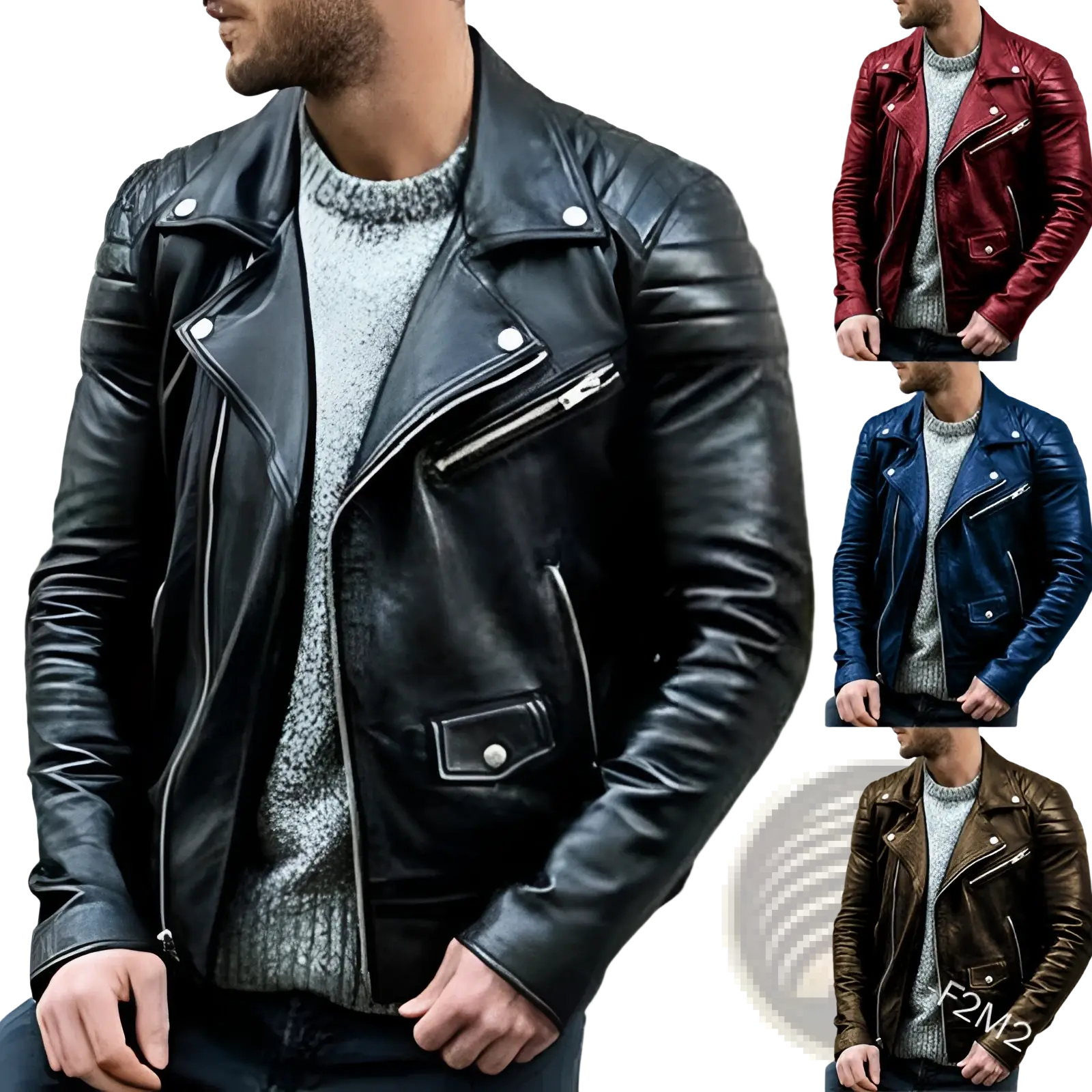 Men’s pu leather punk stand collar black biker jacket with silver zippers and snap buttons for a stylish look