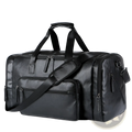 Black leather men’s pu leather travel duffel bag with multiple zippered compartments and detachable shoulder strap