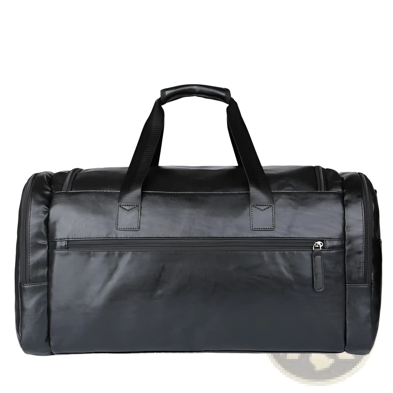 Black leather men’s pu leather travel duffel bag with sturdy handles and multiple zippers 20-35l capacity