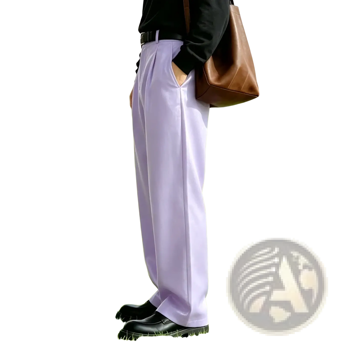 Men’s lavender pleated wide-leg trousers made of pu leather for a stylish and comfortable fit