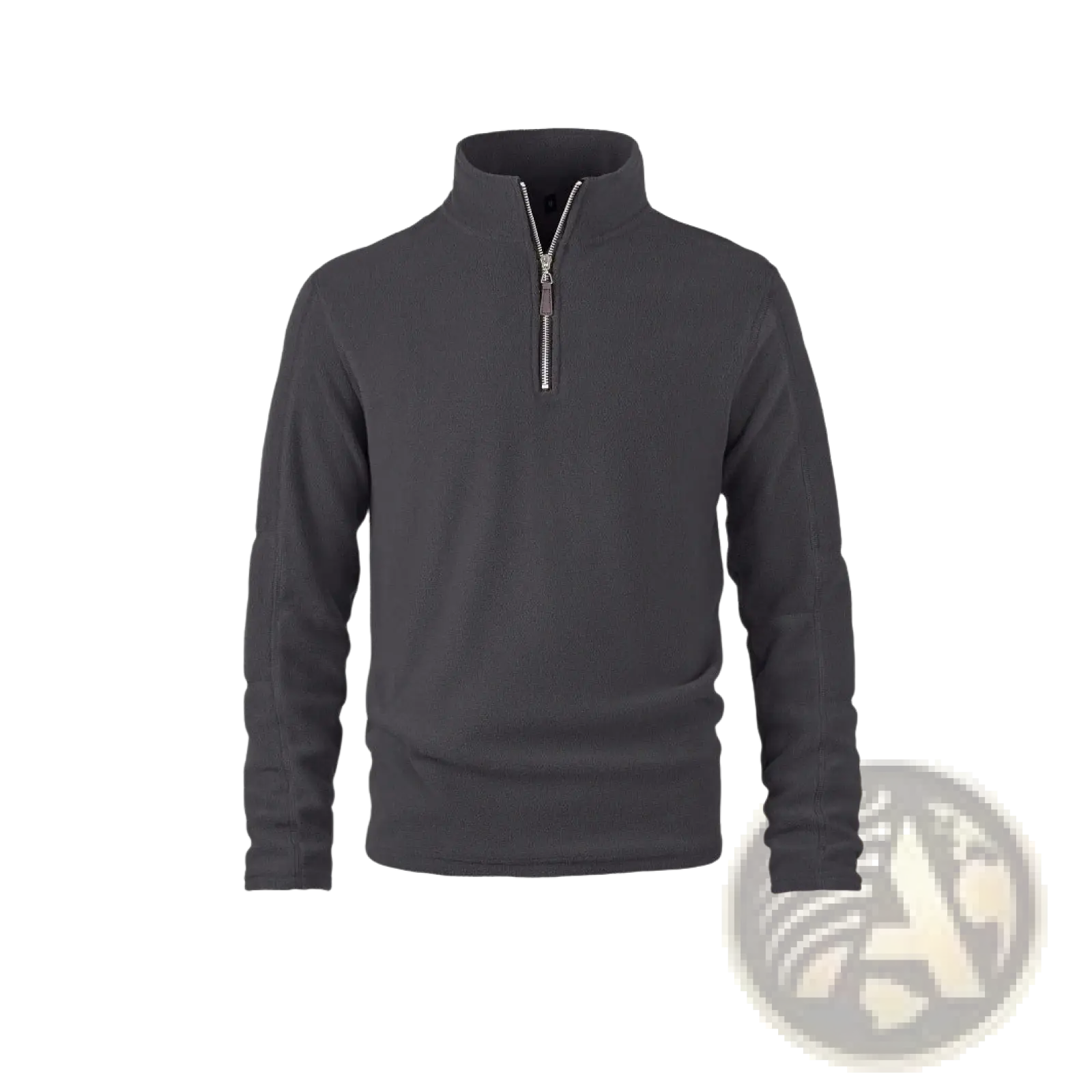 Men’s dark gray quarter zip polar fleece pullover hoodie with subtle ribbed texture and silver zipper