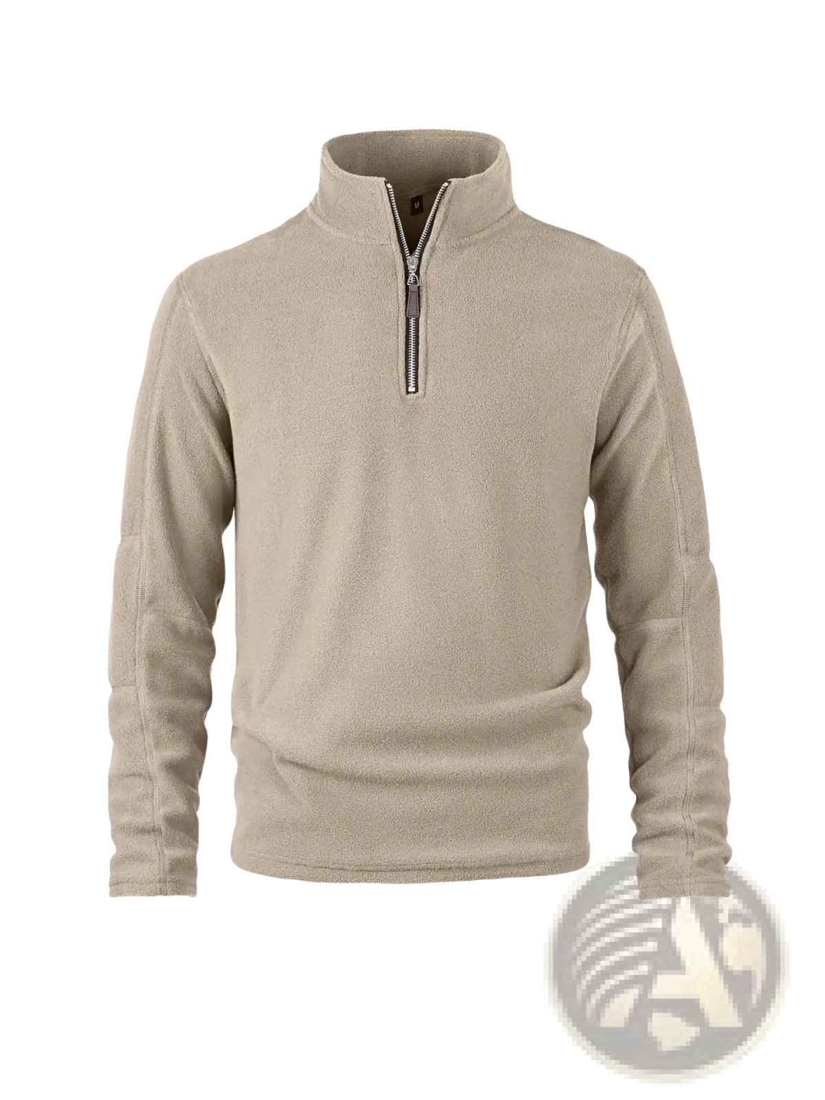 Men’s quarter zip polar fleece pullover hoodie in beige with soft textured fabric and silver toned zipper