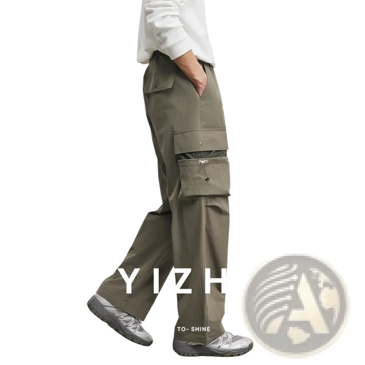 Olive green men’s quick dry cargo pants with multiple pockets and durable fabric for casual outdoor use