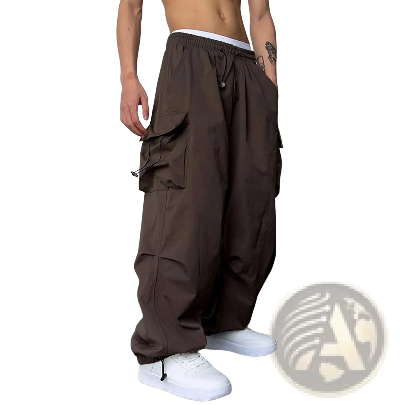 Men’s quick dry brown cargo pants with multiple pockets wide leg and elastic waistband for comfortable wear
