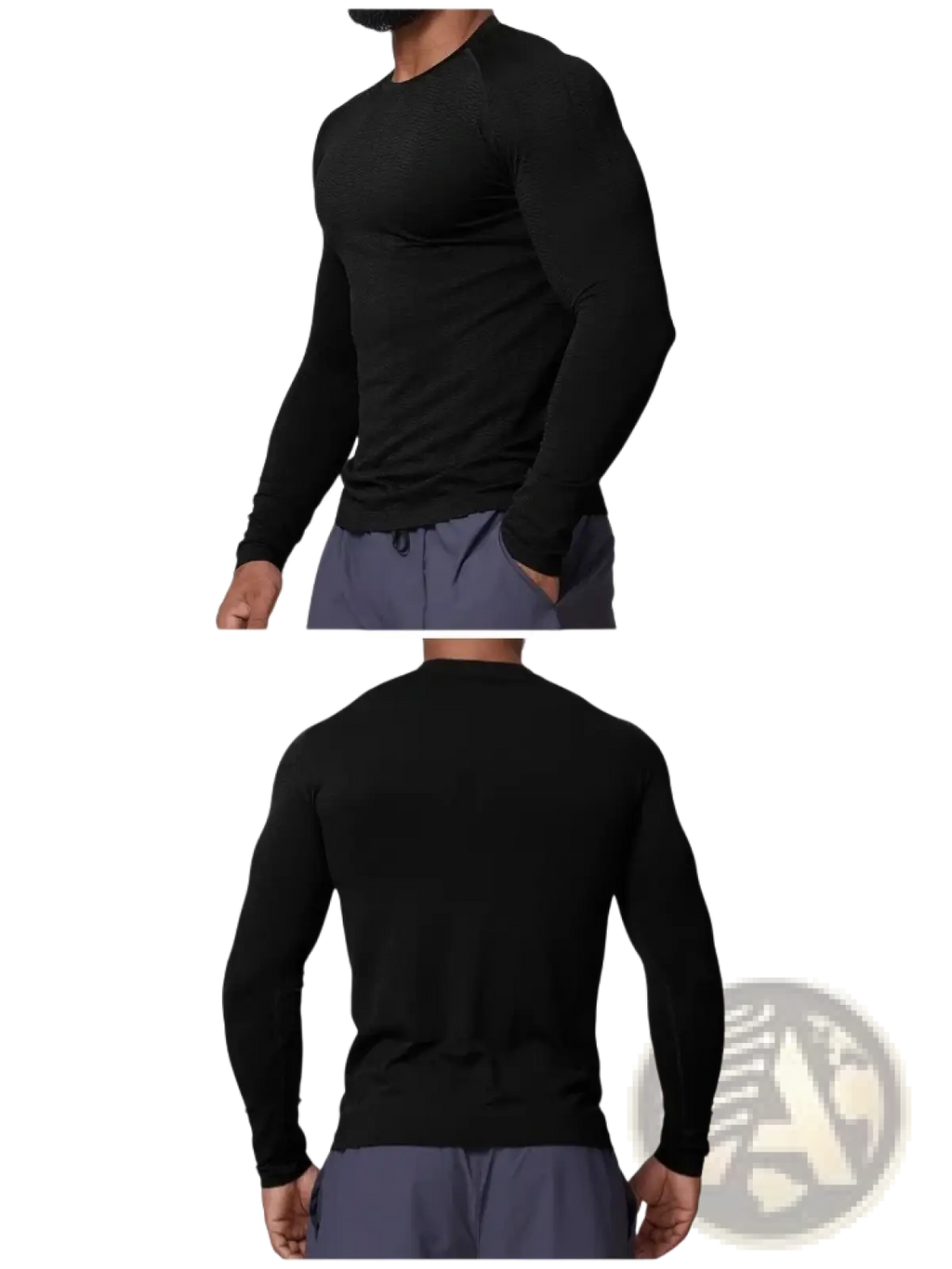 Black men’s quick dry long sleeve athletic fishing shirt with crew neck and ribbed cuffs for enhanced comfort