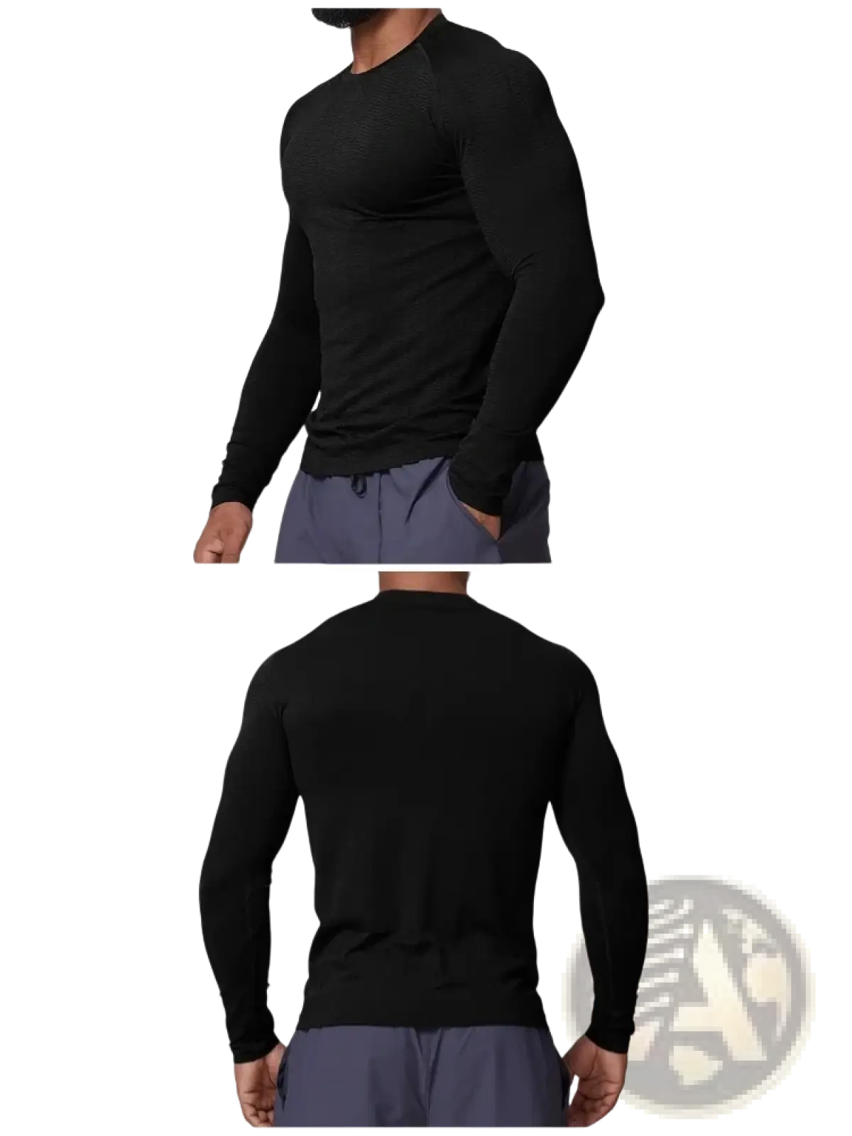 Black men’s quick dry long sleeve athletic fishing shirt with crew neck and ribbed cuffs for enhanced comfort