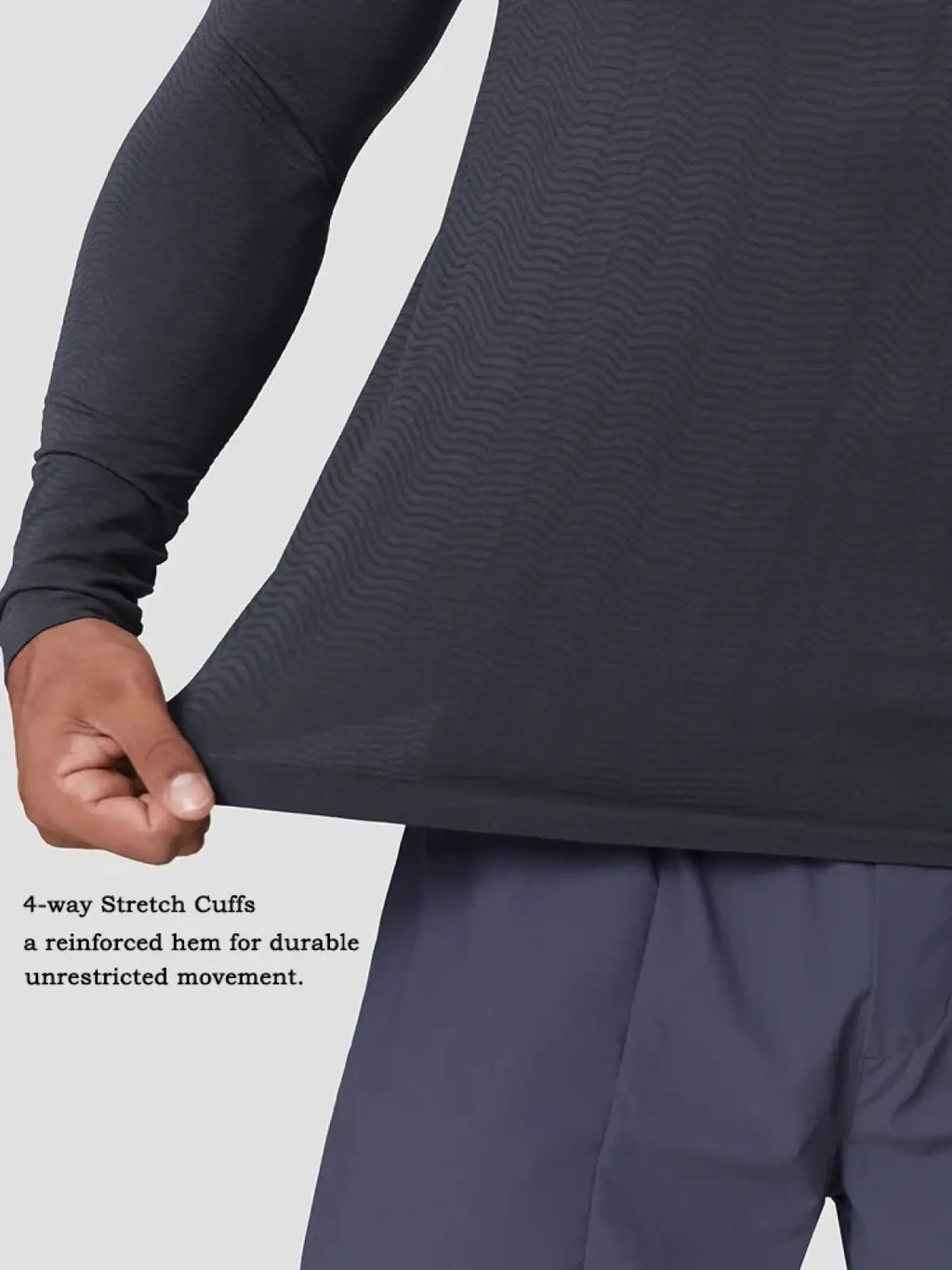 Men’s dark gray quick dry long sleeve athletic fishing shirt with subtle wavy texture and reinforced hem