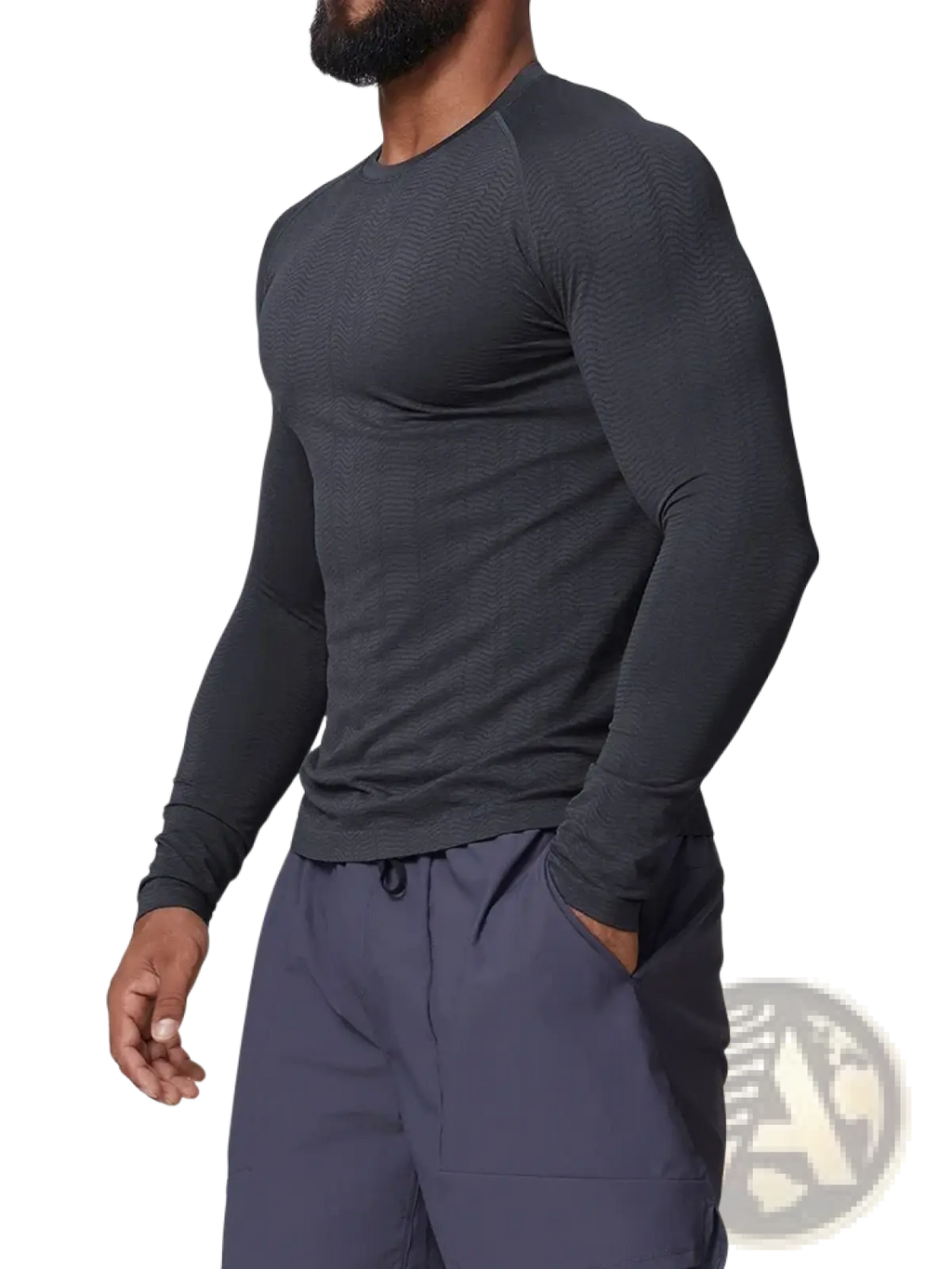 Dark gray men’s quick dry long sleeve athletic fishing shirt with subtle textured pattern and moisture-wicking fabric