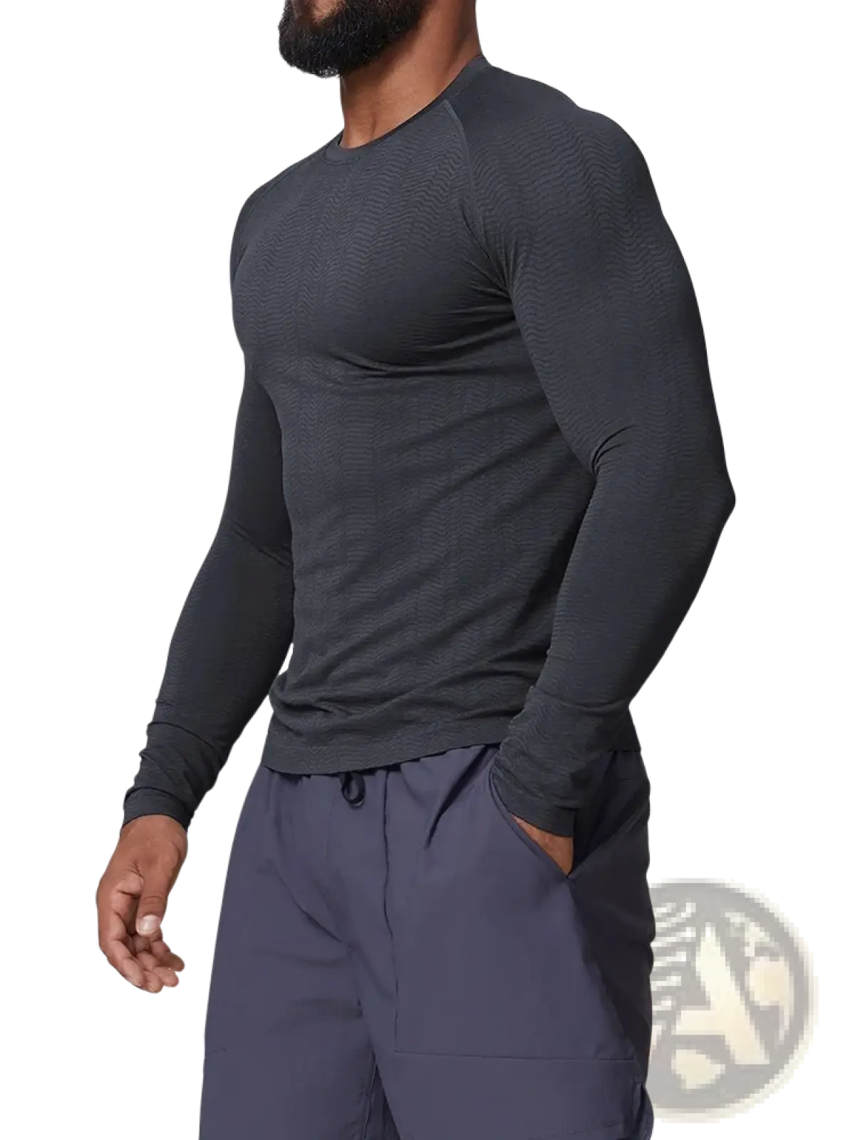 Dark gray men’s quick dry long sleeve athletic fishing shirt with subtle textured pattern and moisture-wicking fabric