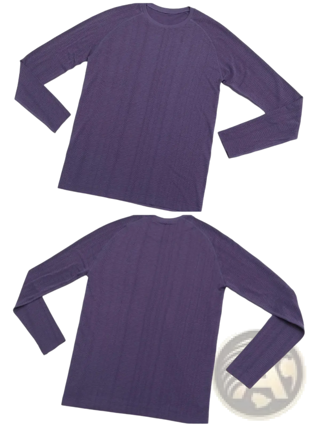 A deep purple ribbed quick dry long sleeve athletic fishing shirt for men with raglan sleeves