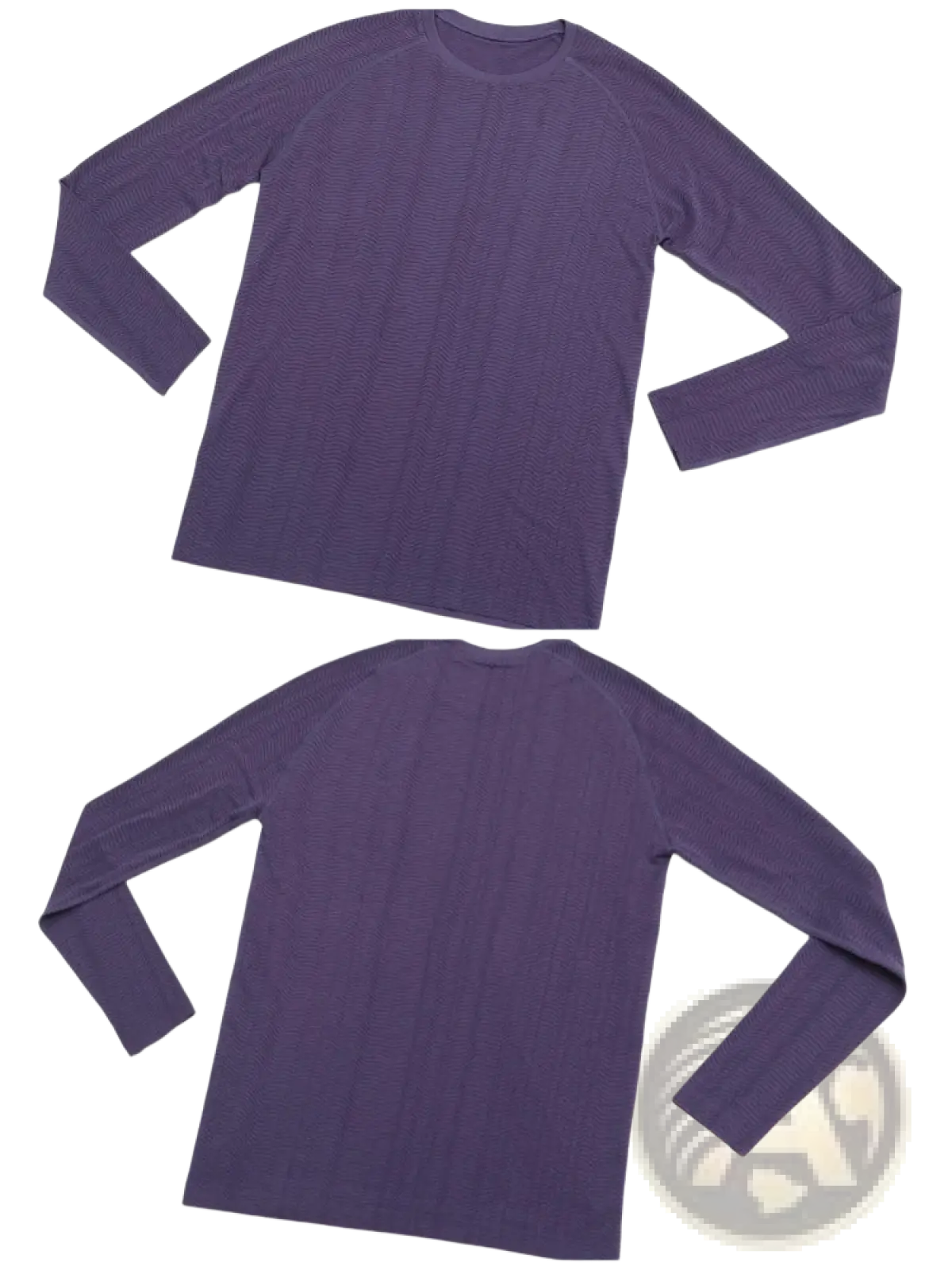 A deep purple ribbed quick dry long sleeve athletic fishing shirt for men with raglan sleeves