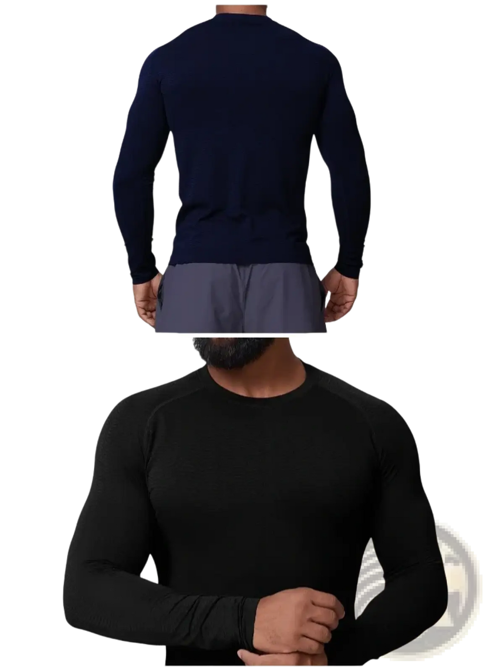 Men’s quick dry long sleeve navy blue and black athletic fishing shirt with raglan sleeves and breathable fabric
