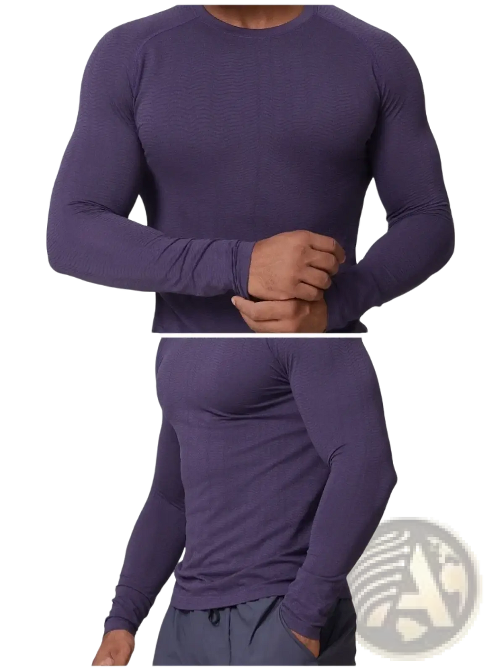 Men’s quick dry long sleeve athletic fishing shirt in purple with ribbed texture and fitted design