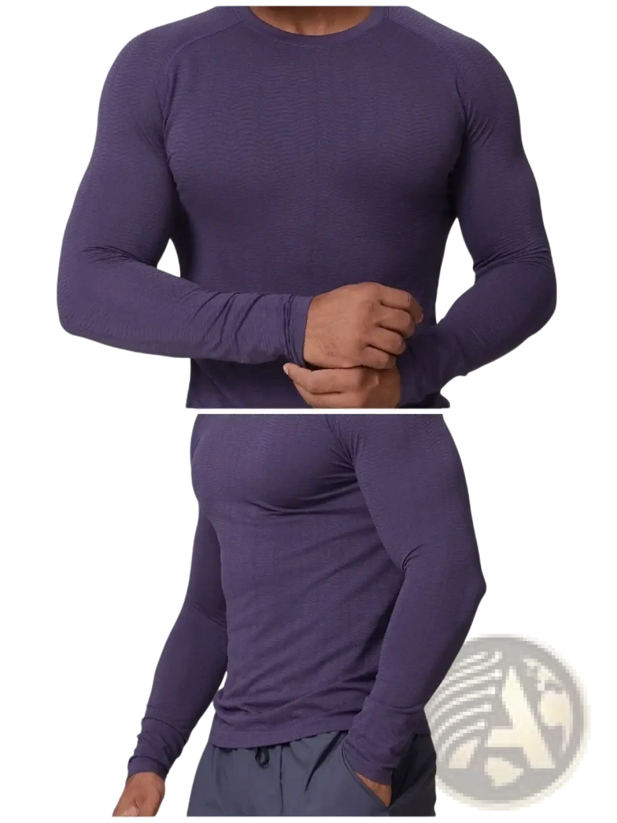 Men’s quick dry long sleeve athletic fishing shirt in purple with ribbed texture and fitted design