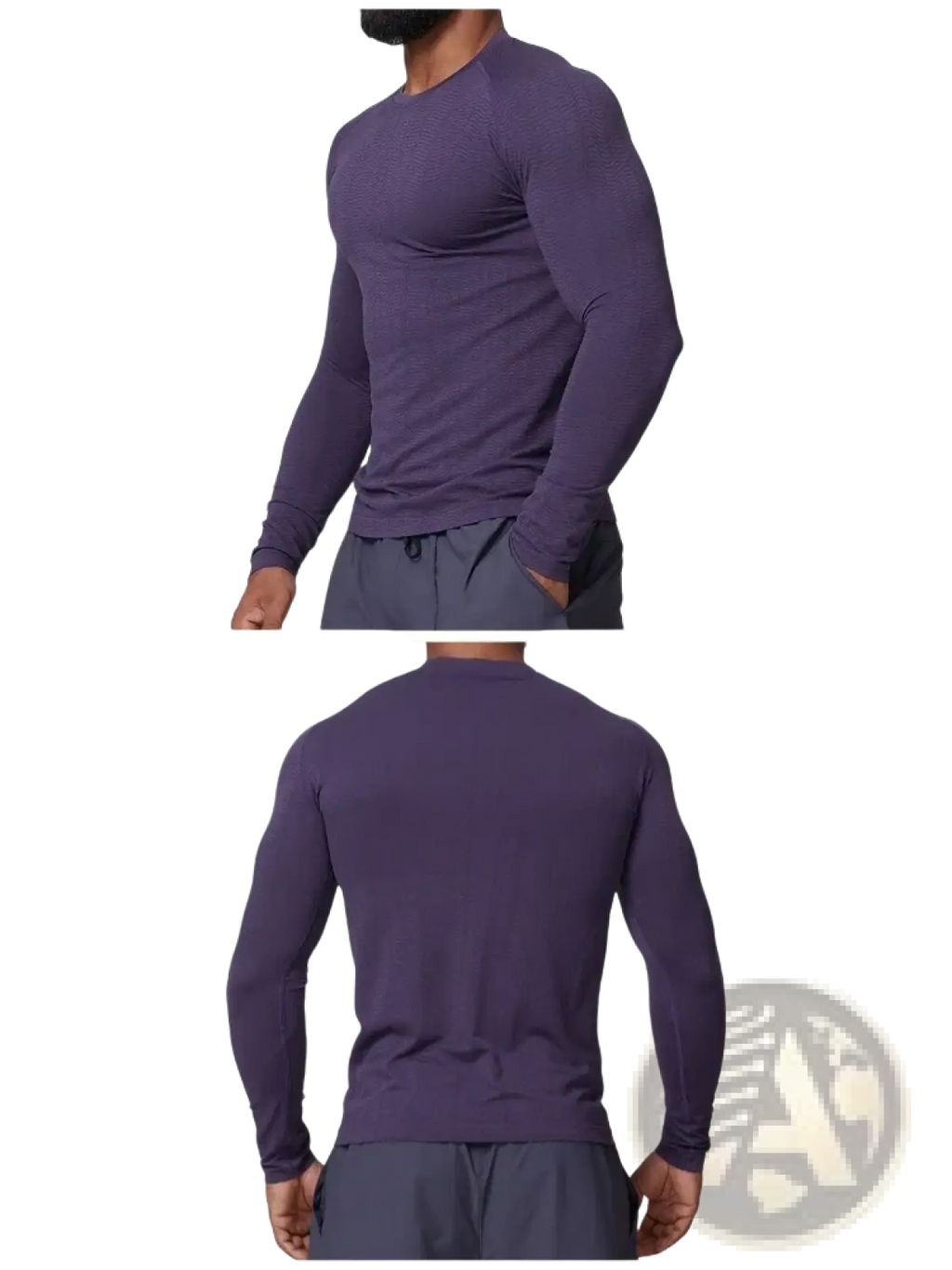 Men’s quick dry long sleeve athletic fishing shirt in purple with ribbed texture and crew neckline