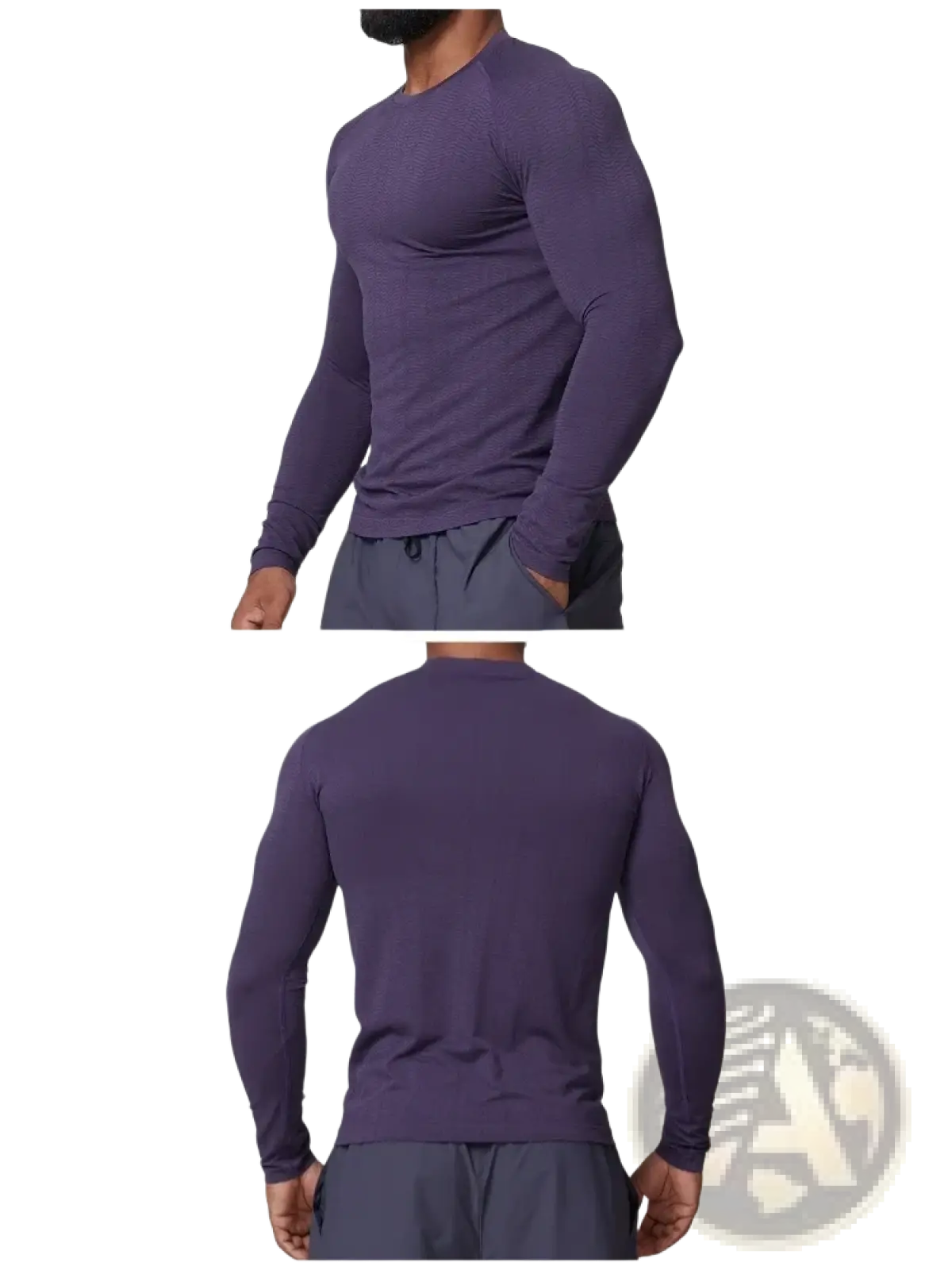 Men’s quick dry long sleeve athletic fishing shirt in purple with ribbed texture and crew neckline
