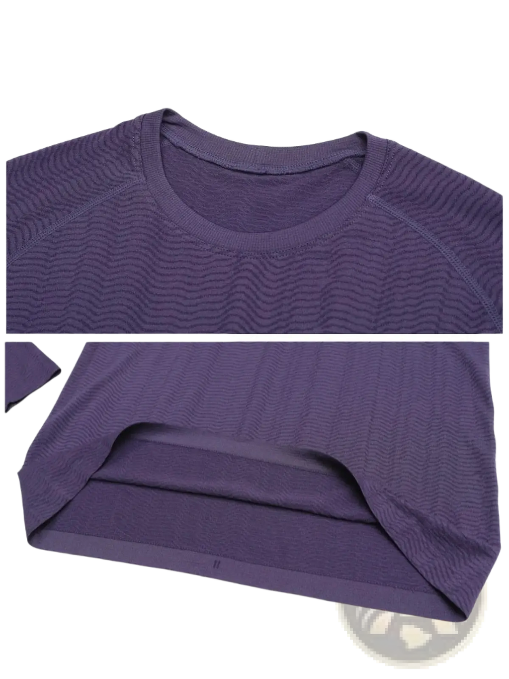 Men’s quick dry long sleeve athletic fishing shirt in purple with subtle wavy texture and ribbed neckline