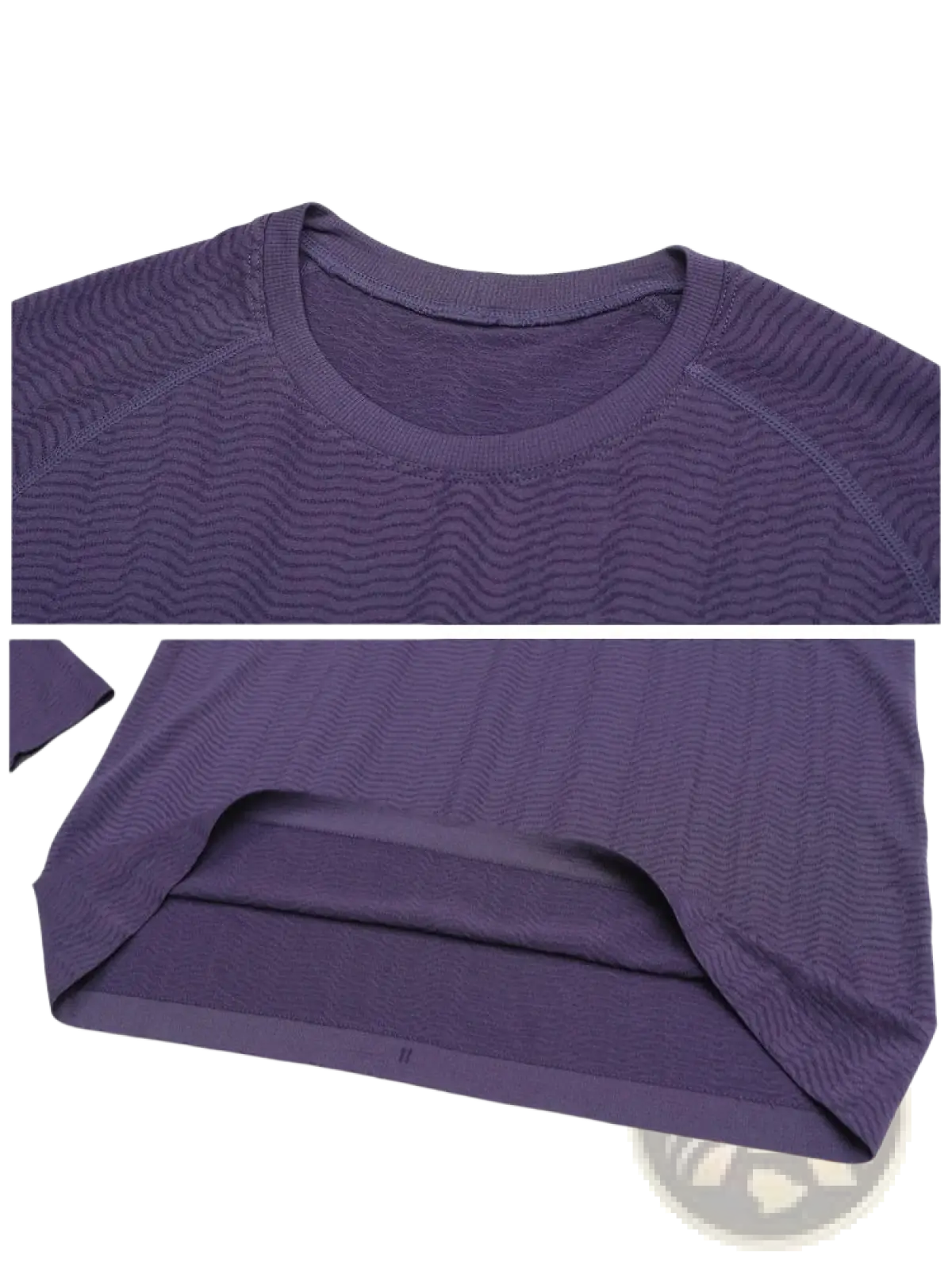 Men’s quick dry long sleeve athletic fishing shirt in purple with subtle wavy texture and ribbed neckline