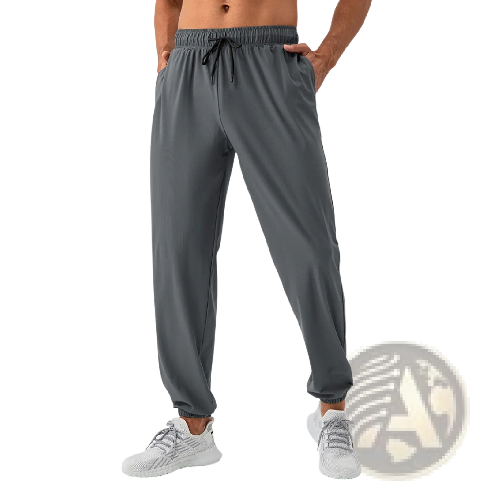 Men’s quick dry nylon loose fit gray athletic joggers with drawstring waistband and elastic cuffs for track use