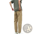 Beige quick dry tactical cargo pants for men showing back side with small black triangle logo on the pocket
