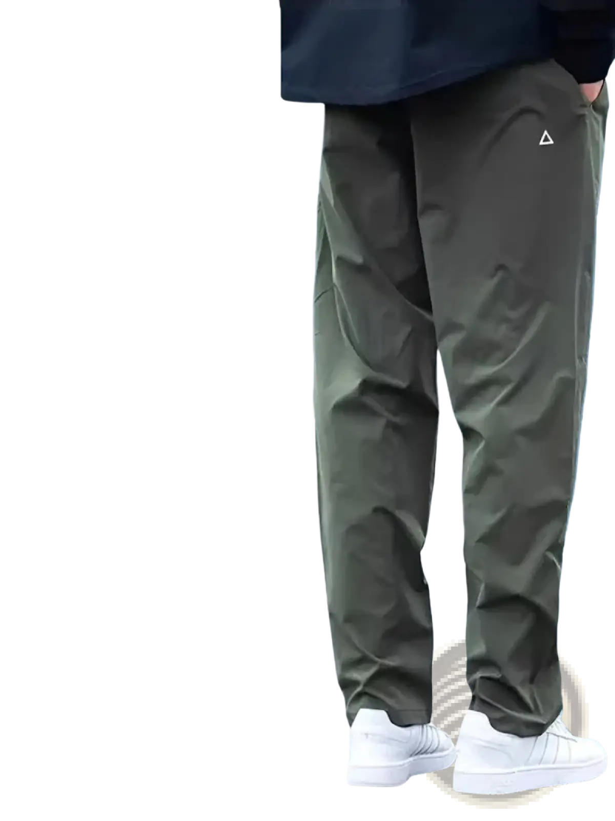 Mens quick dry tactical cargo pants in olive green with moisture wicking fabric and a small triangular thigh logo