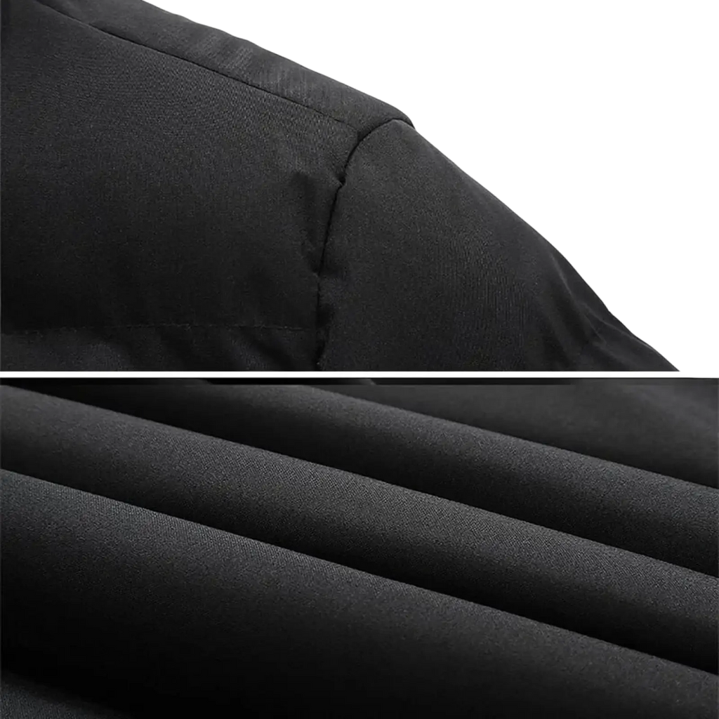 Men’s quilted black puffer jacket winter coat with smooth water-resistant fabric and quilted stitching