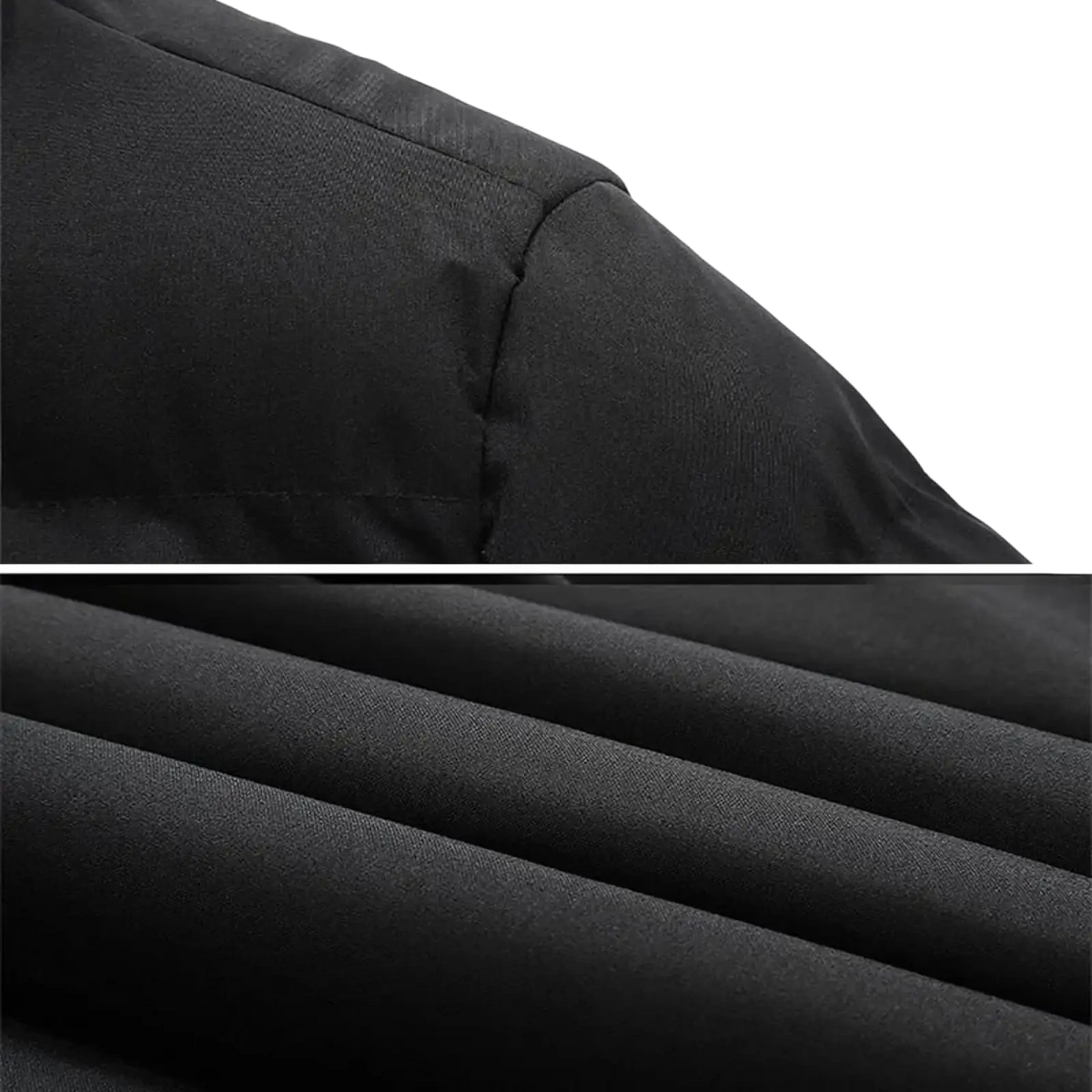 Men’s quilted black puffer jacket winter coat with smooth water-resistant fabric and quilted stitching