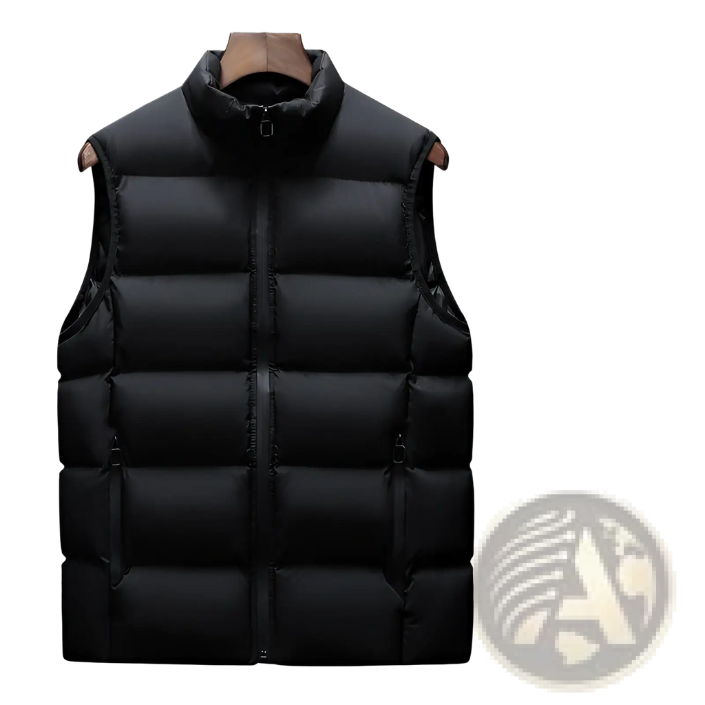 Mens quilted puffer vest black casual cotton waistcoat with high collar and front zipper for cold weather