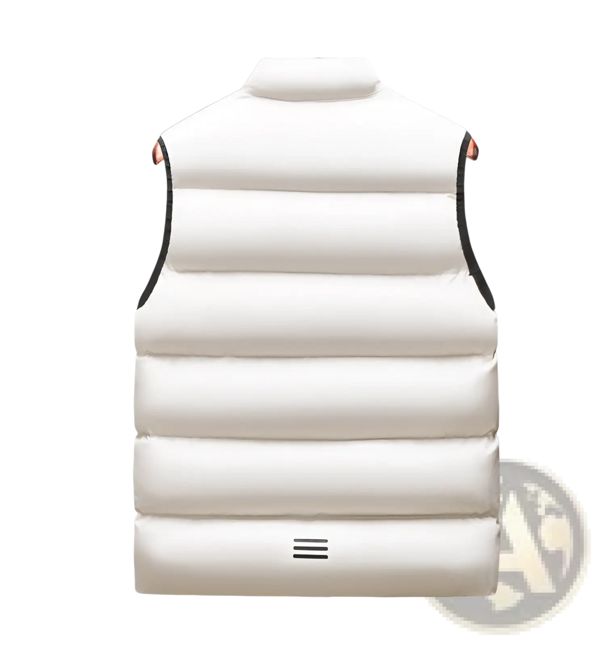 Mens quilted puffer vest white cotton with black trim and subtle logo casual waistcoat for everyday wear