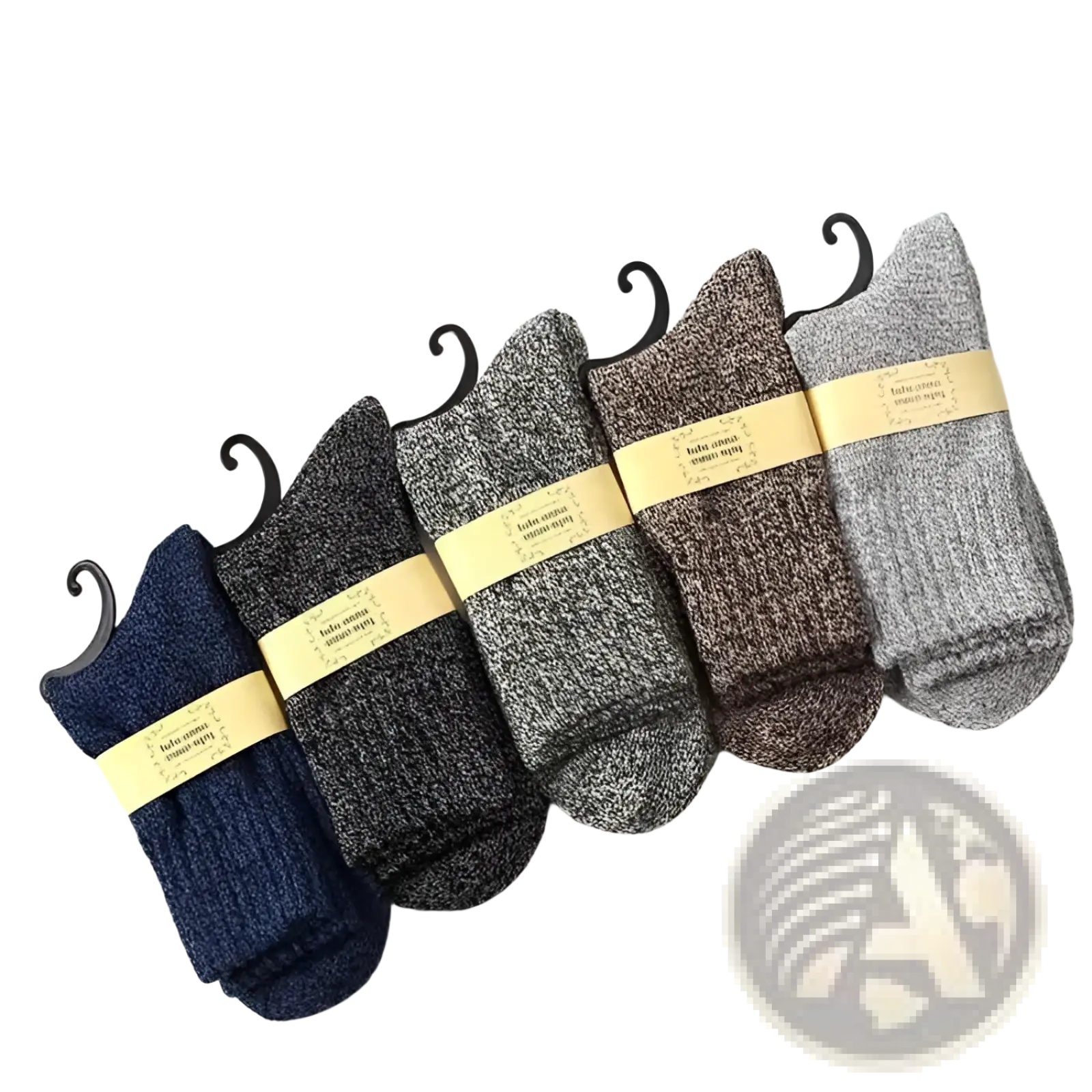 Men’s rabbit fur winter socks in five pairs of cozy knit in assorted solid and heathered colors on black hangers