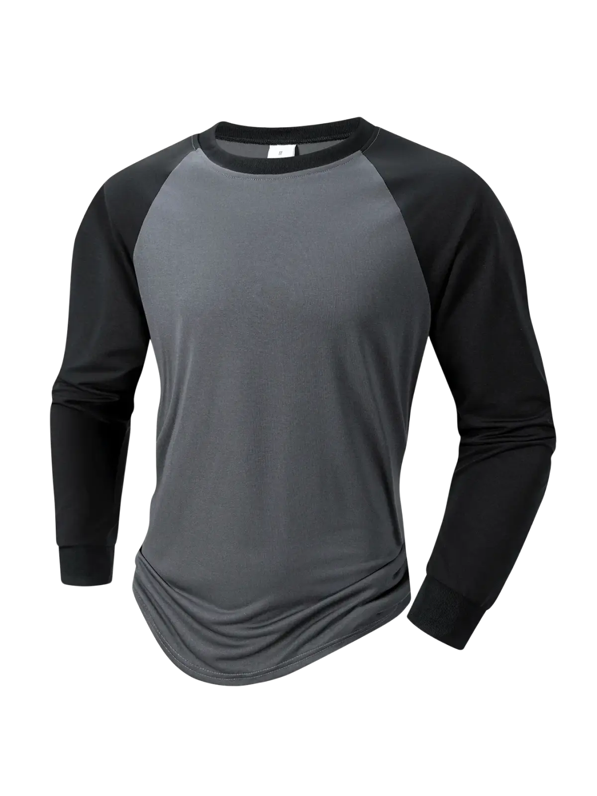 Black and gray long-sleeved raglan casual t-shirt with crew neck for men in comfortable cotton blend fabric