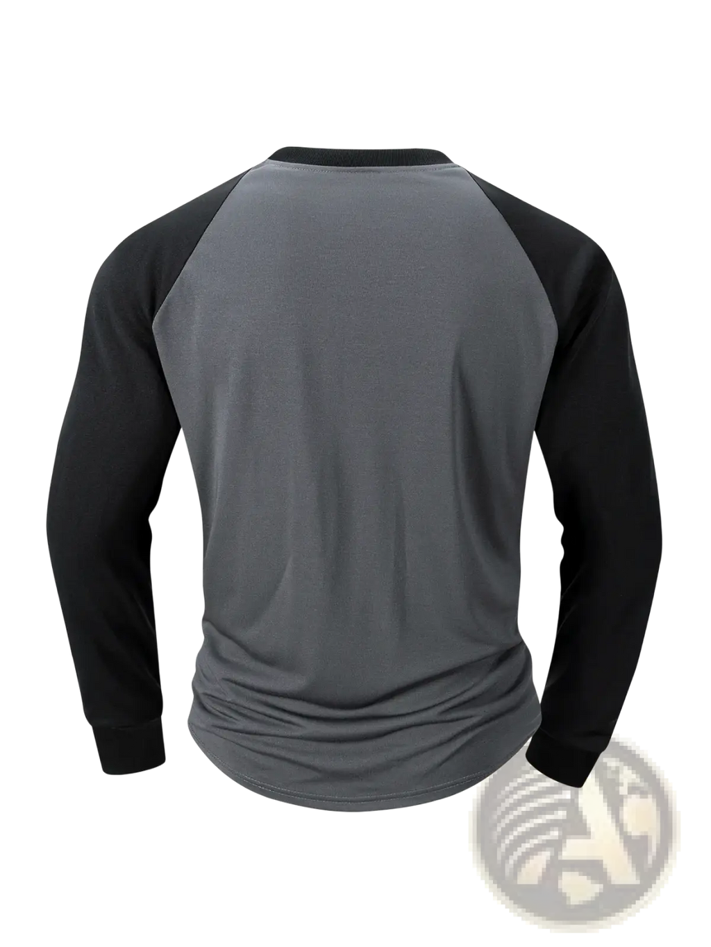 Mens raglan long sleeve casual t-shirt gray and black cotton blend crew neck with raglan sleeves