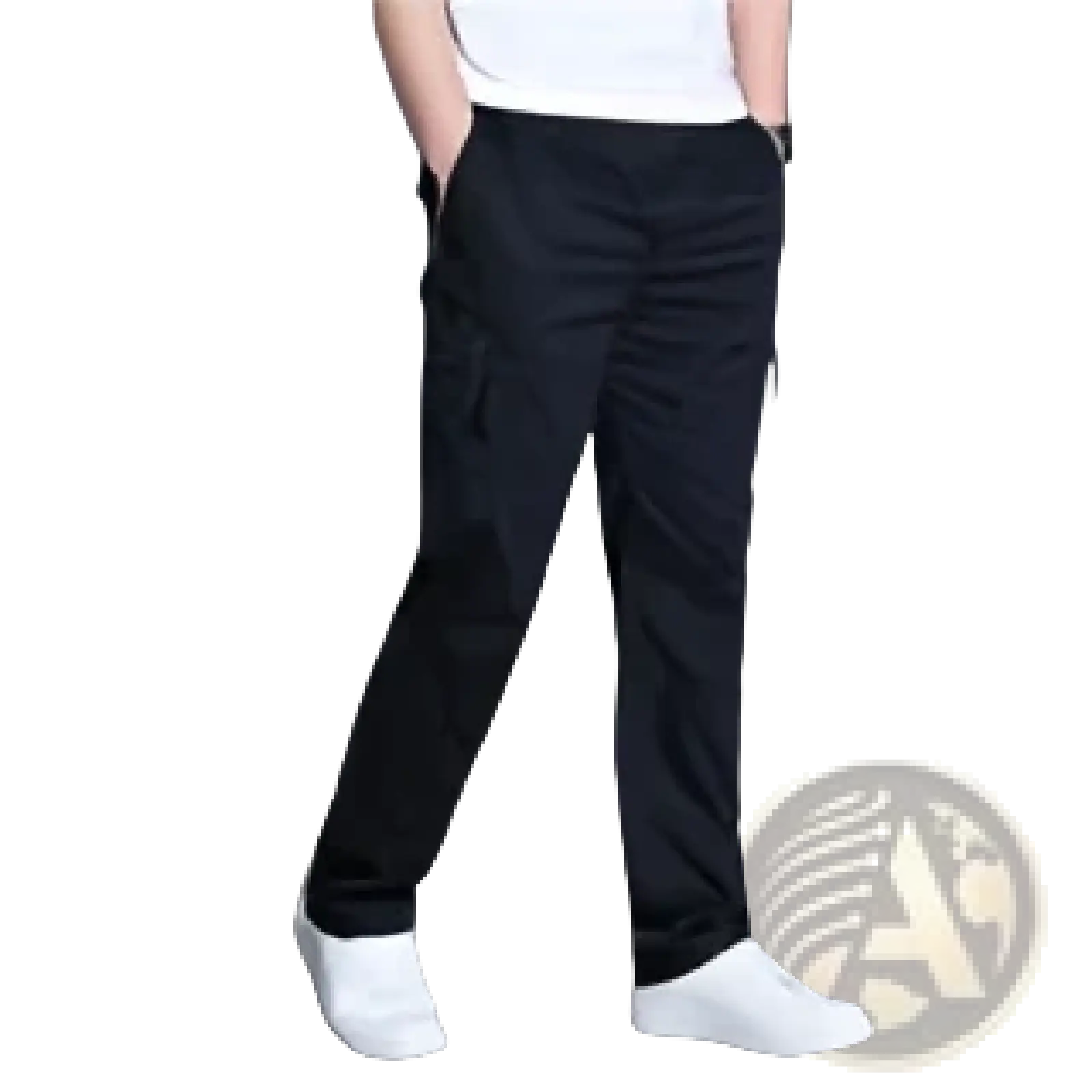 Men’s relaxed fit black cargo pants in pure cotton with subtle embroidered details and a comfortable fit